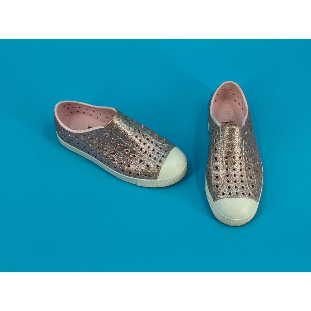 Native Jefferson Bling Glitter Slip On Shoes Size J1 Water Slip On Pink Silver